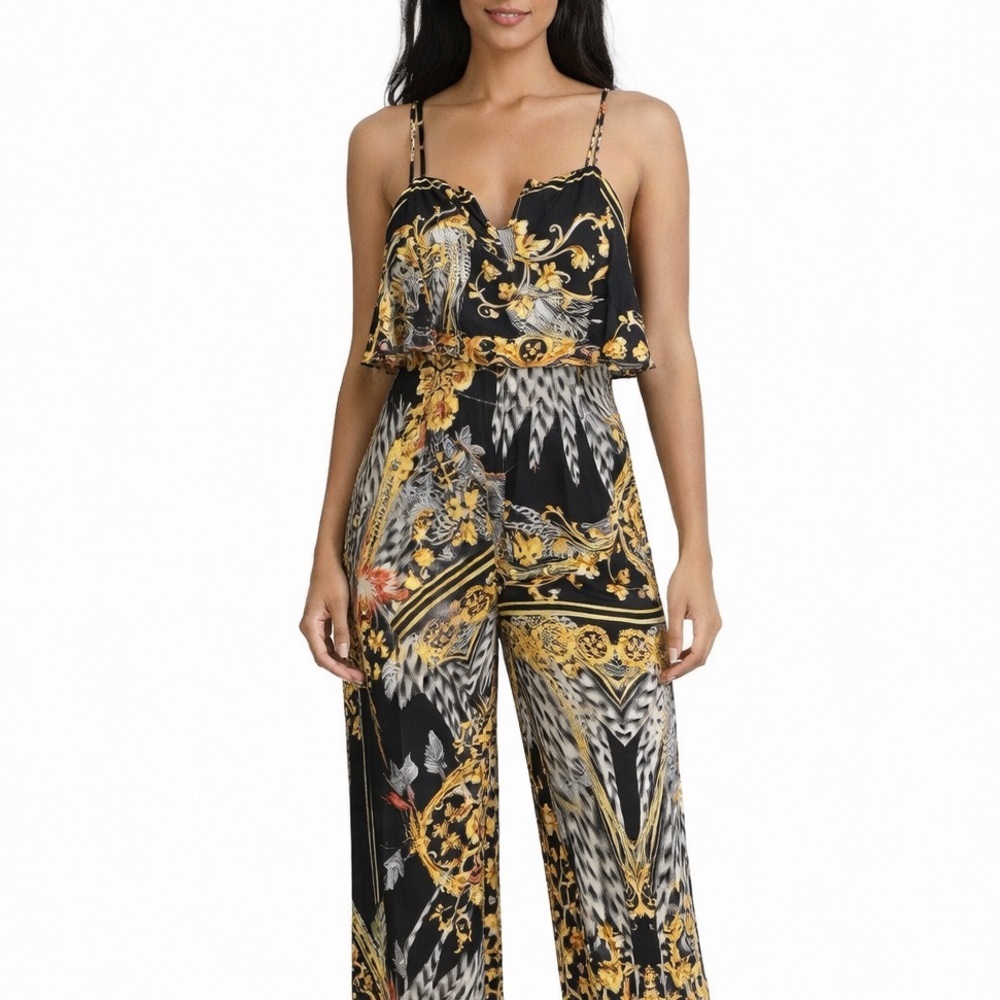 BLACK GOLD PAISLEY WIDE LEG JUMPSUIT